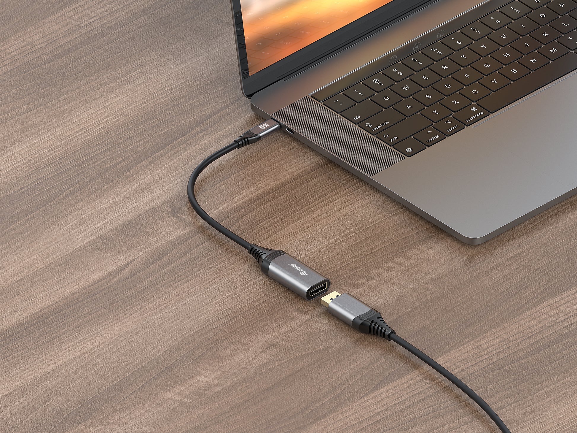 Equip Adapter USB-C zu DisplayPort – 8K (7680 × 4320) @ 30 Hz, DisplayPort 1.4, 0,15 m, Schwarz/Grau