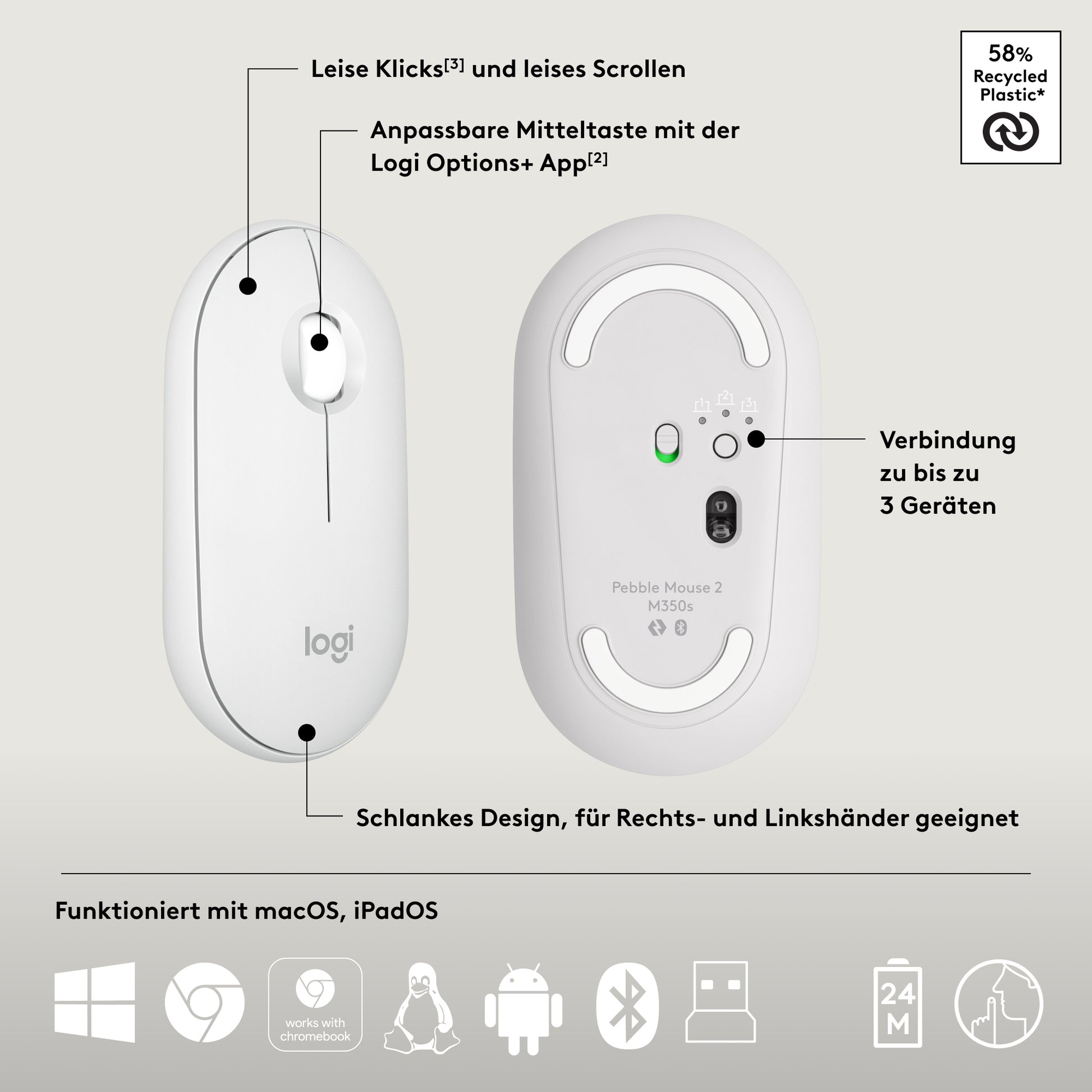 Logitech Pebble 2 Combo – Tastatur, kabellos (Bluetooth/2,4 GHz), DE-Layout (DE)