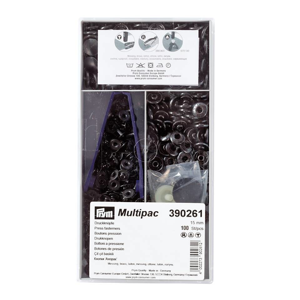 Prym Druckknopf-Verschluss, Messing – Ø 1,5 cm, schwarz