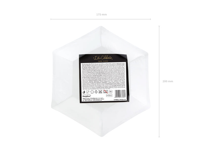 PartyDeco Teller Lets Celebrate, Papier/Karton Sechseck – Ø 20 cm, schwarz – 6 Stk.
