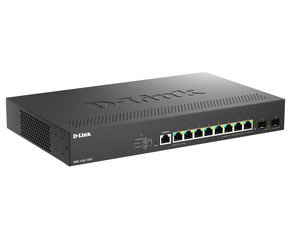 D-Link DMS-1250-10SP/E – Managed Switch – 8×2.5G, 2×SFP+, L2, PoE++ 240 W, 19" Rack