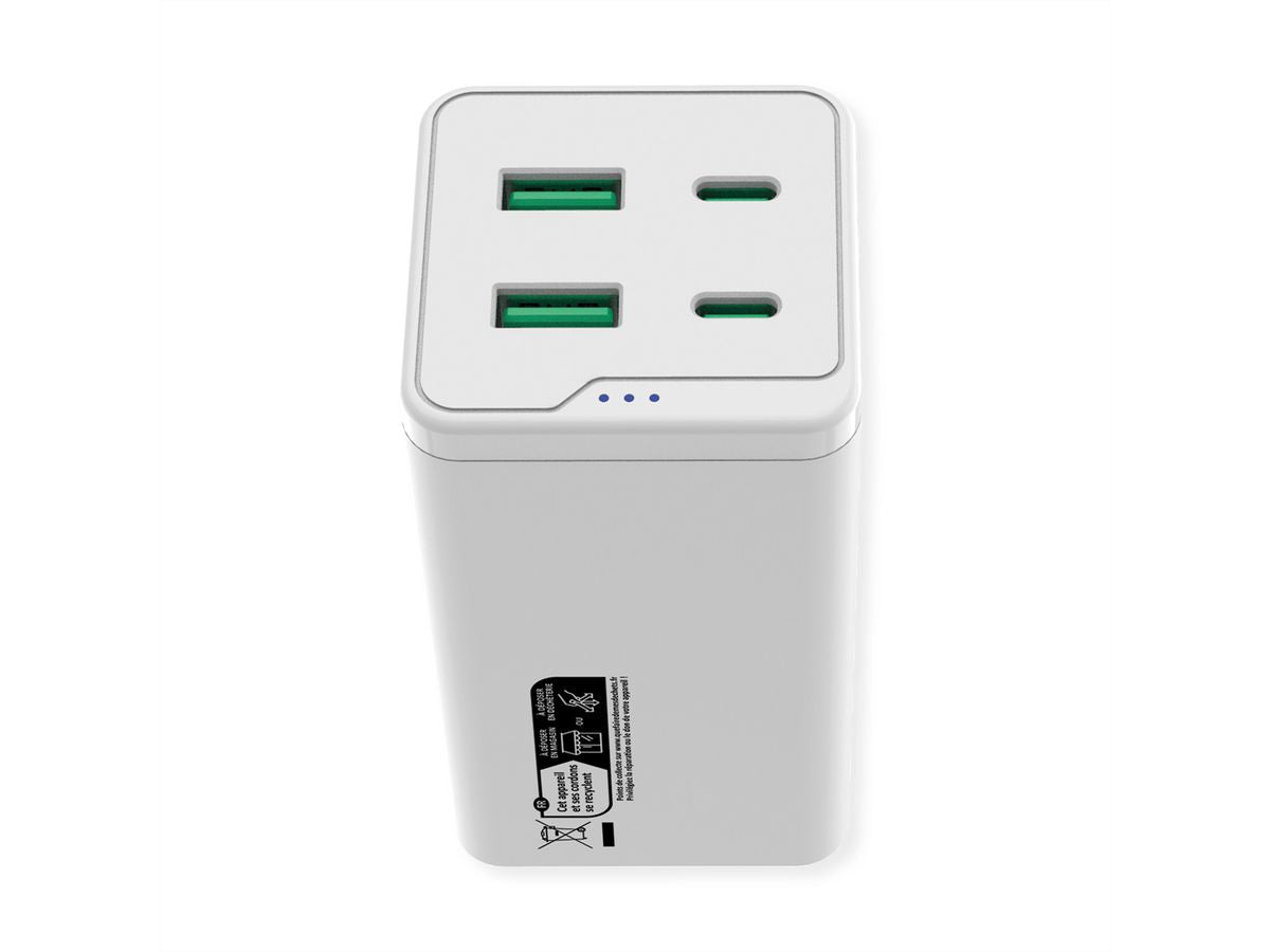ROLINE USB-Ladegerät 120 W – USB-C×2, USB-A×2 – PD, QC 3.0 – EU-Stecker (Typ C) – Weiss