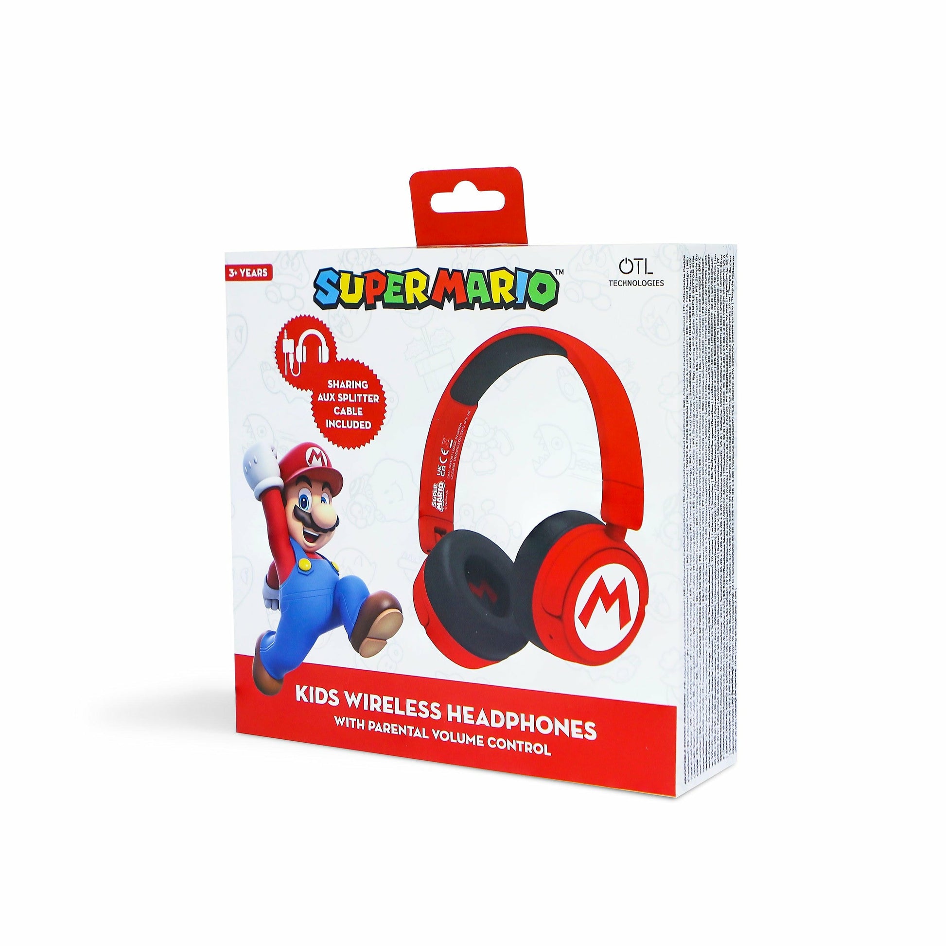 OTL Technologies Super Mario Kinderkopfhörer – On-Ear, Stereo, Kabel + BT, 3,5 mm Klinke, Rot, BT 5.1
