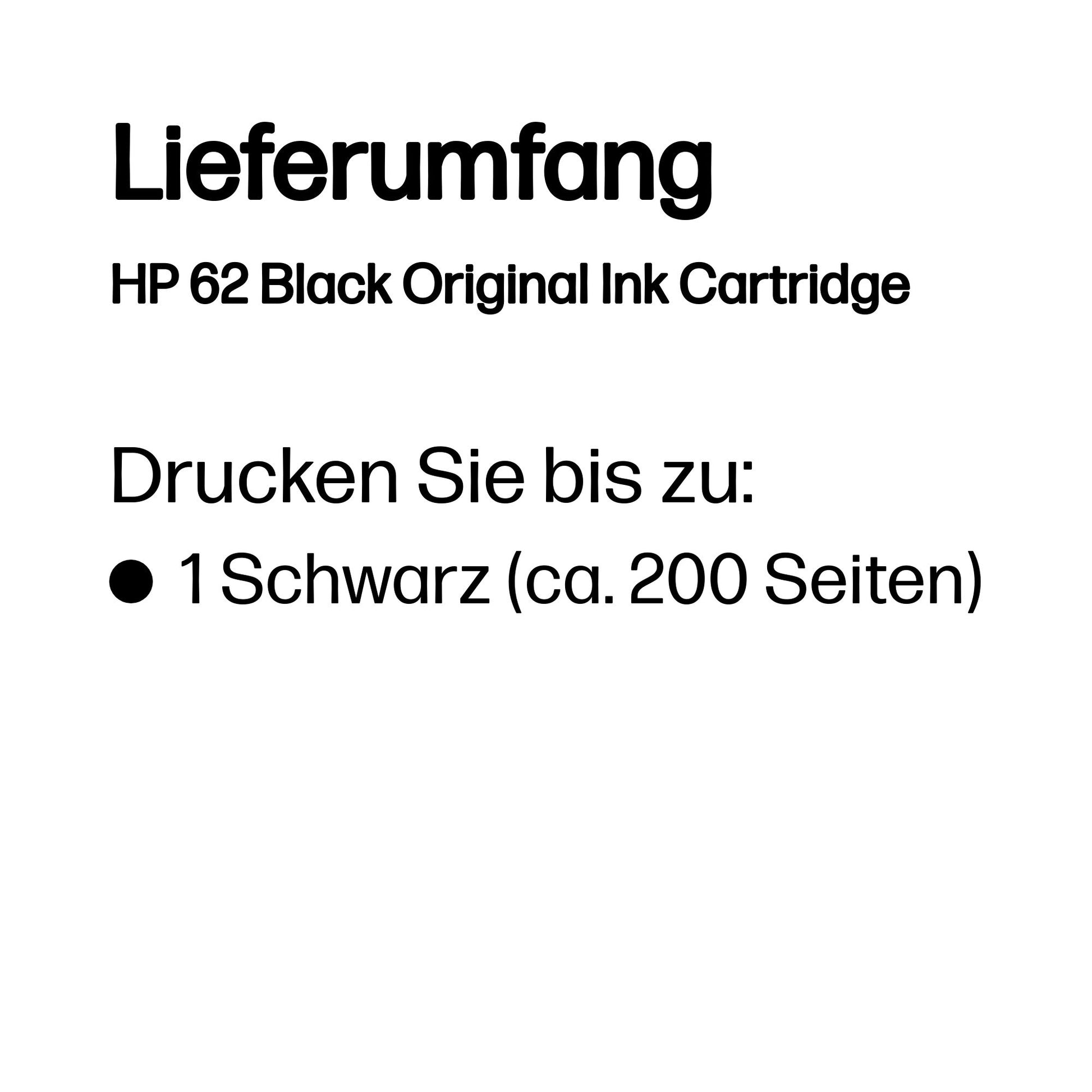 HP 62 Schwarz Tintenpatrone (Original) – 200 Seiten – für HP Envy 5540/5542, OfficeJet 200/250 …