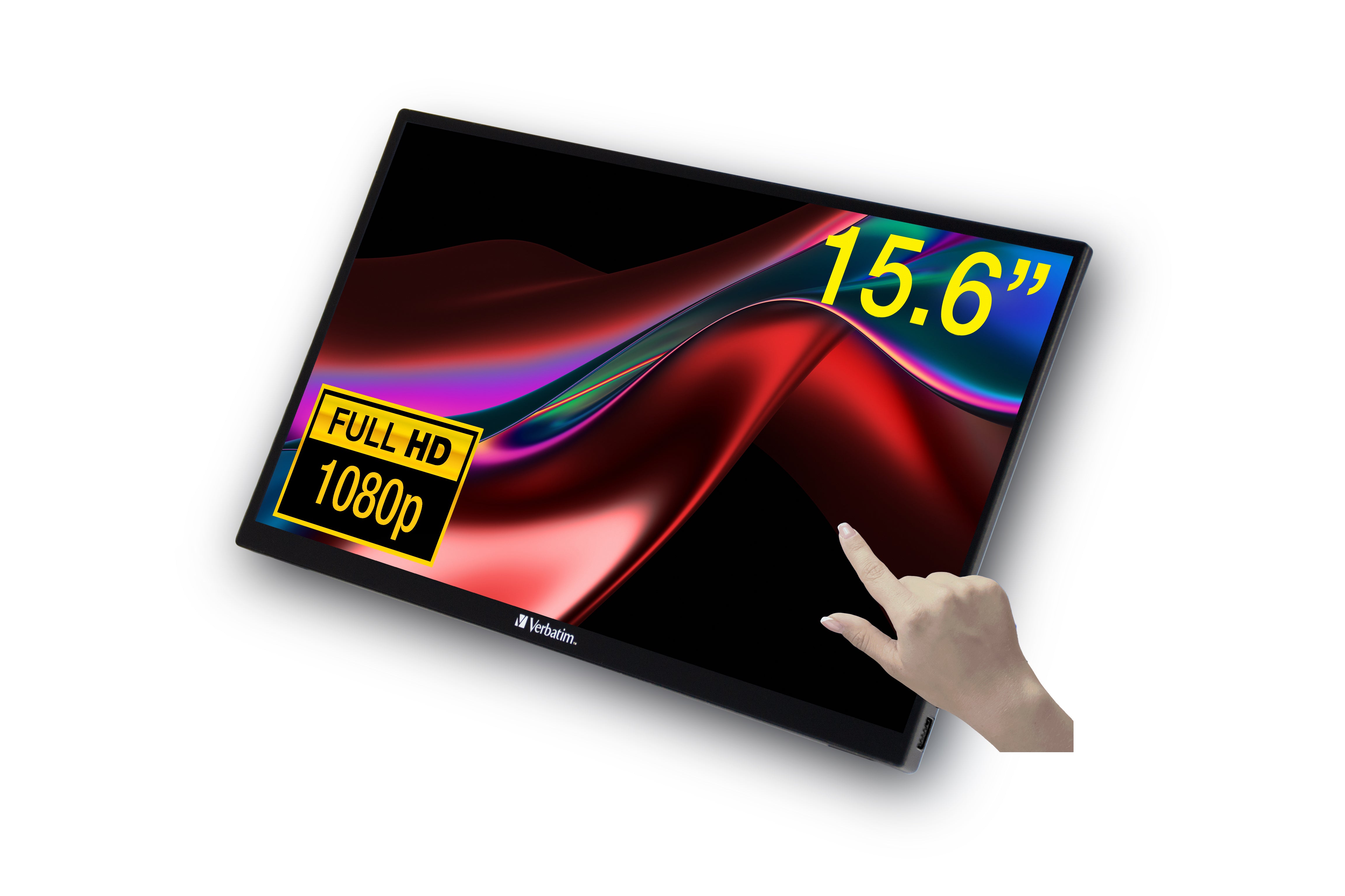 Verbatim Portabler Monitor, 15,6", 1920 × 1080 (Full HD), IPS, Touch, 60 Hz, 250 cd/m², USB-C, Schwarz