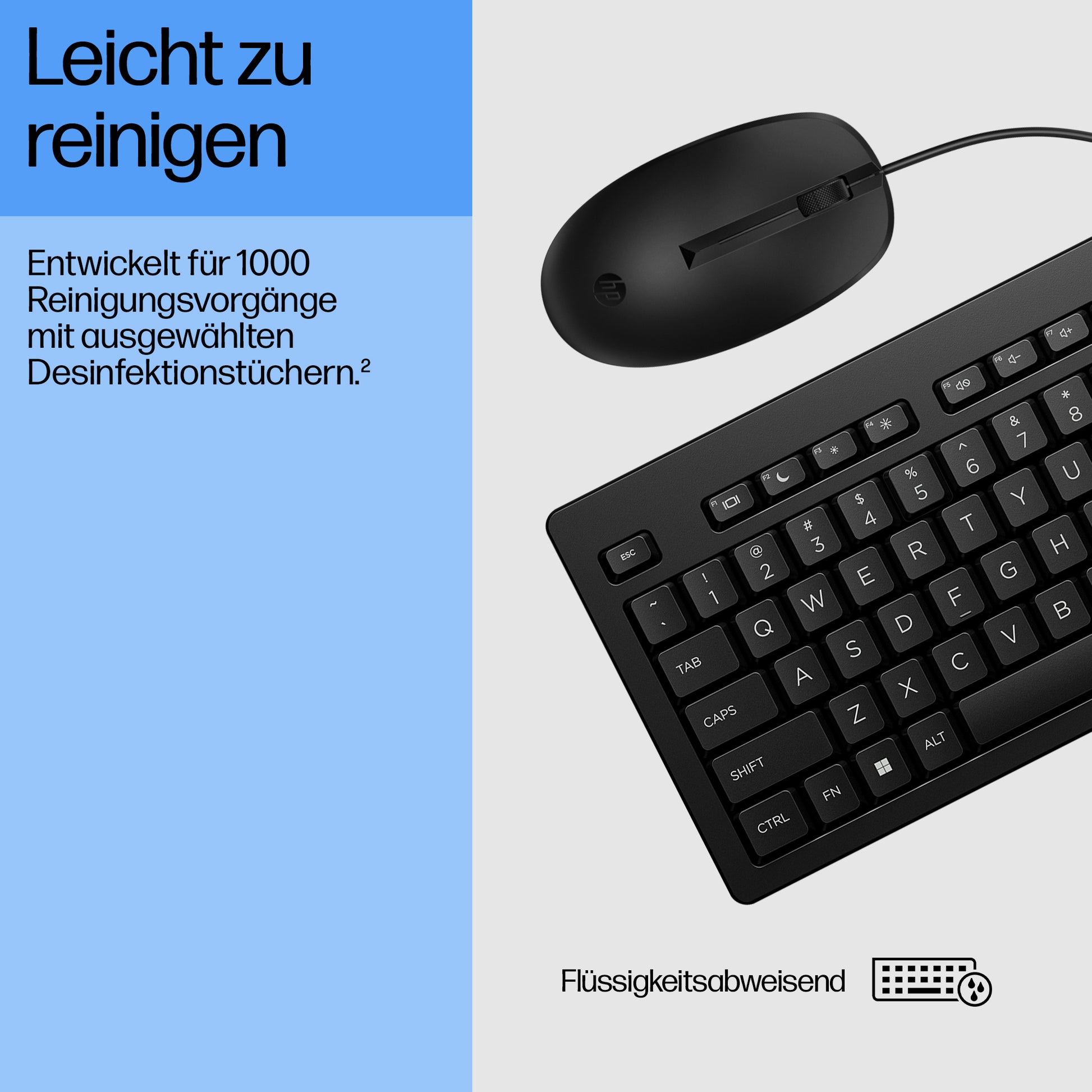 HP 225 – Tastatur- und Maus-Set – Kabelgebunden, USB-A – Schwarz – für PCs mit USB-A-Anschluss