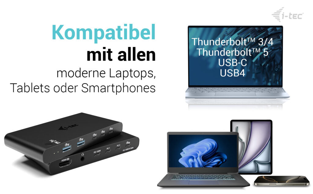 i-tec Dockingstation – USB-C, 1× HDMI, 2× USB-A, 7× USB-C, 100 W PD, 3,5 mm Audio, für Windows/Mac/ChromeOS
