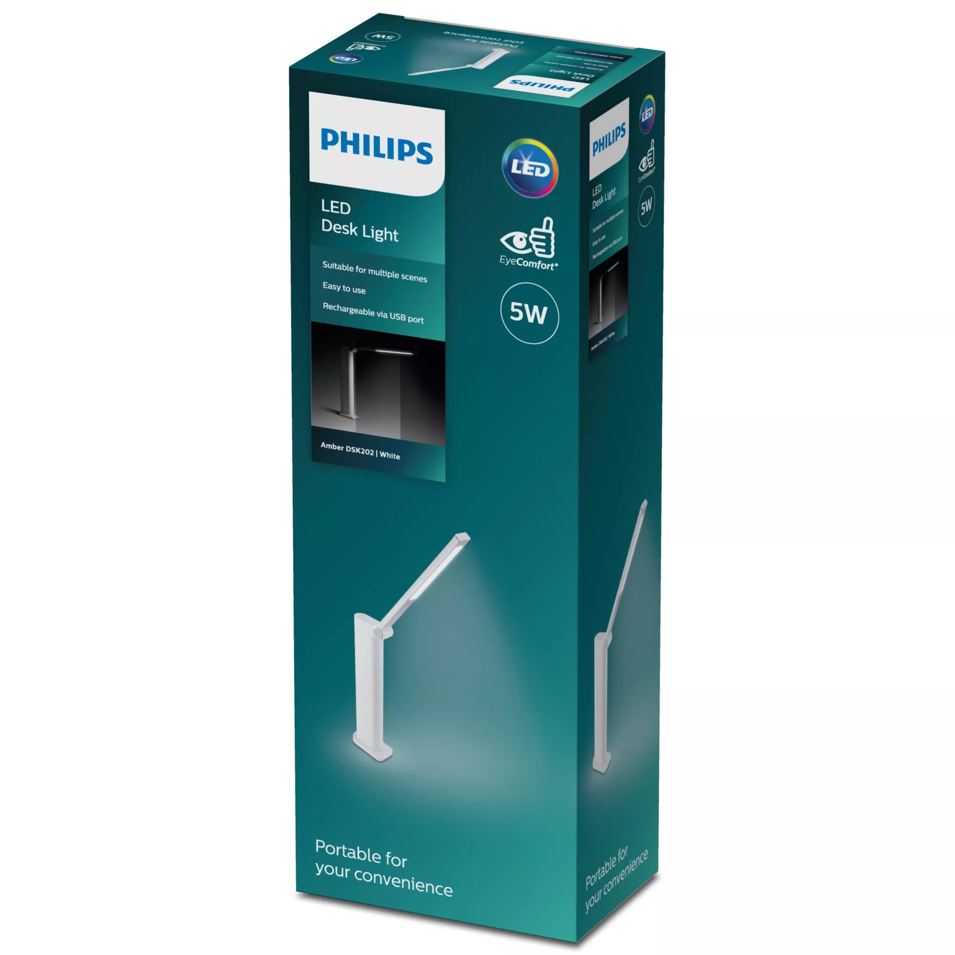 Philips by Signify Philips Tischleuchte Amber – 3600 K (Warmweiss), 120 lm, 5 W, dimmbar, Akku, Weiss