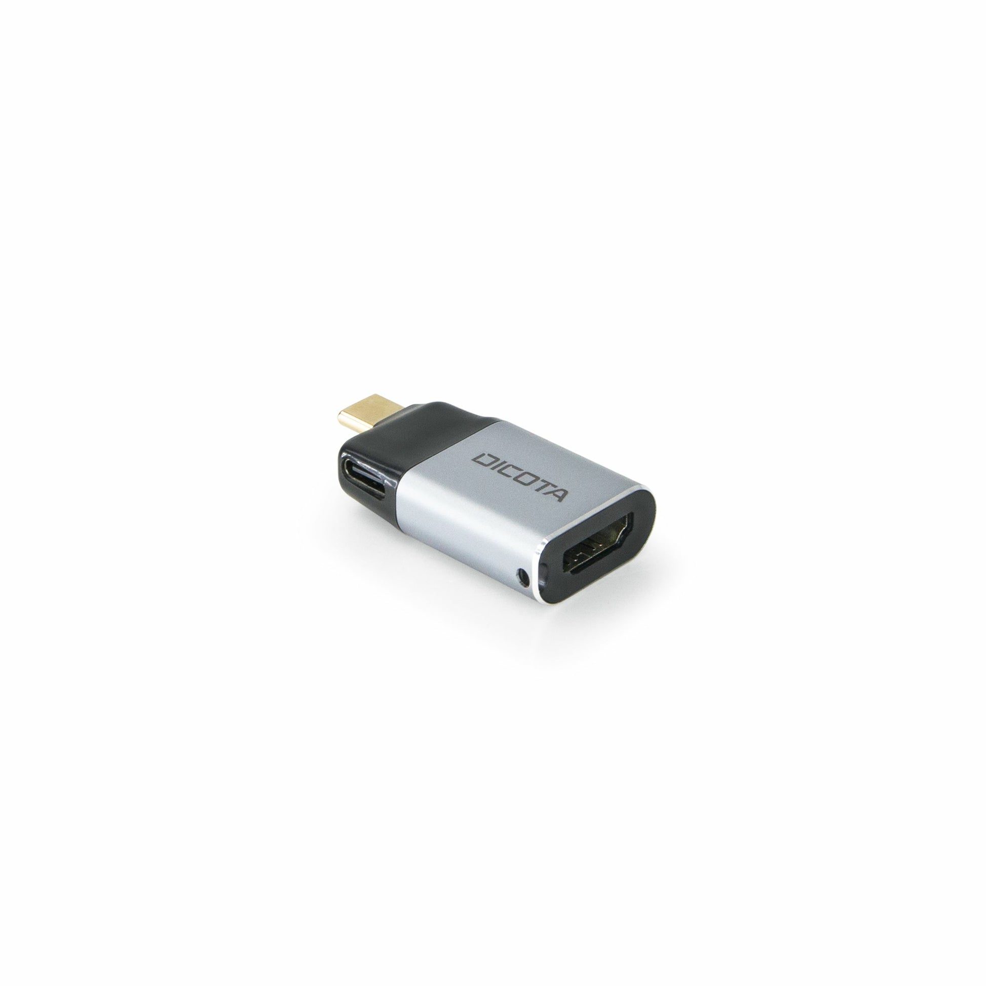 DICOTA D32047 USB-C-zu-HDMI-Adapter – 4K (3840 × 2160) @ 60 Hz, PD 100 W, Metall, Schwarz/Silber