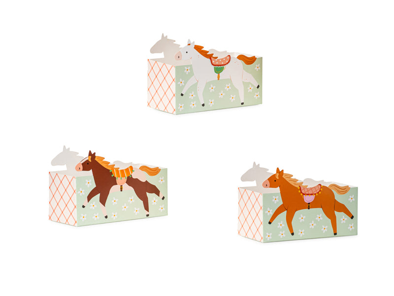 PartyDeco Take-away-Box, Papier – 170 × 110 × 75 mm, mehrfarbig (Pferd) – 3 Stk.