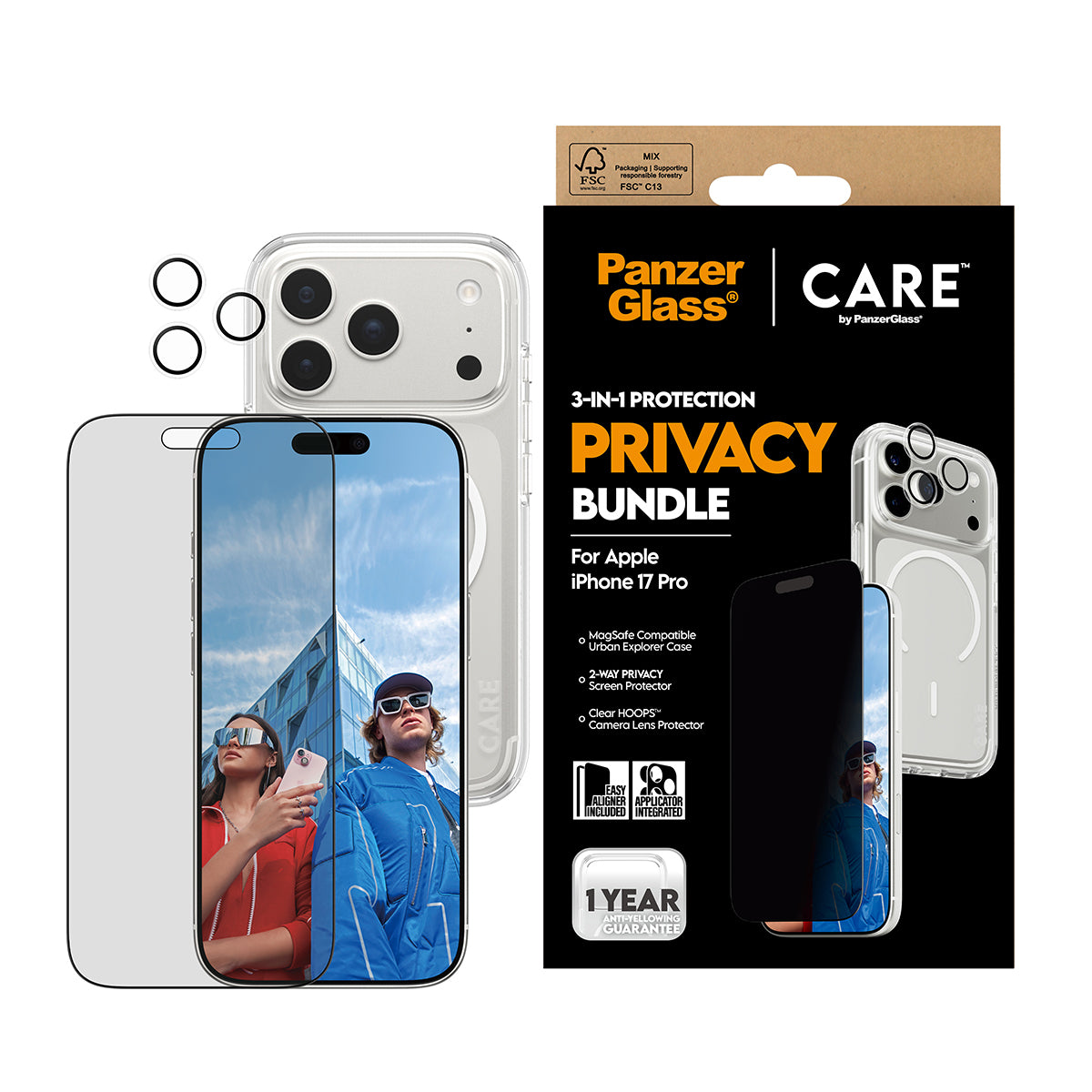 PanzerGlass Schutz-Set 3-in-1 – für Apple iPhone 17 Pro, kratzresistent, anti-fingerprint, Hartglas