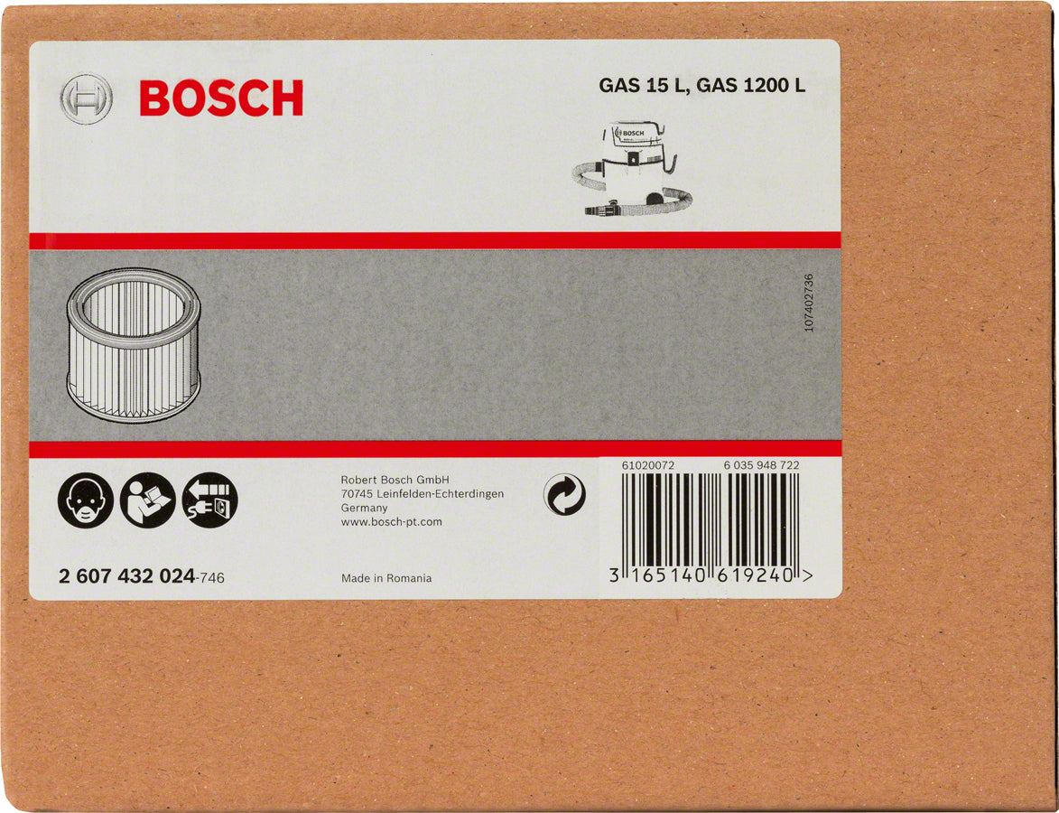 Bosch Flachfaltenfilter – für GAS12-25/12-25PS, GAS 15 PS, GAS 20 L SFC – 1 Stück