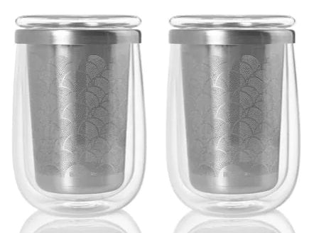AdHoc Tee-Set Fusion Glass – 400 ml, Ø 7 cm, H 13,5 cm, Glas/Edelstahl, doppelwandig, mit Teefilter