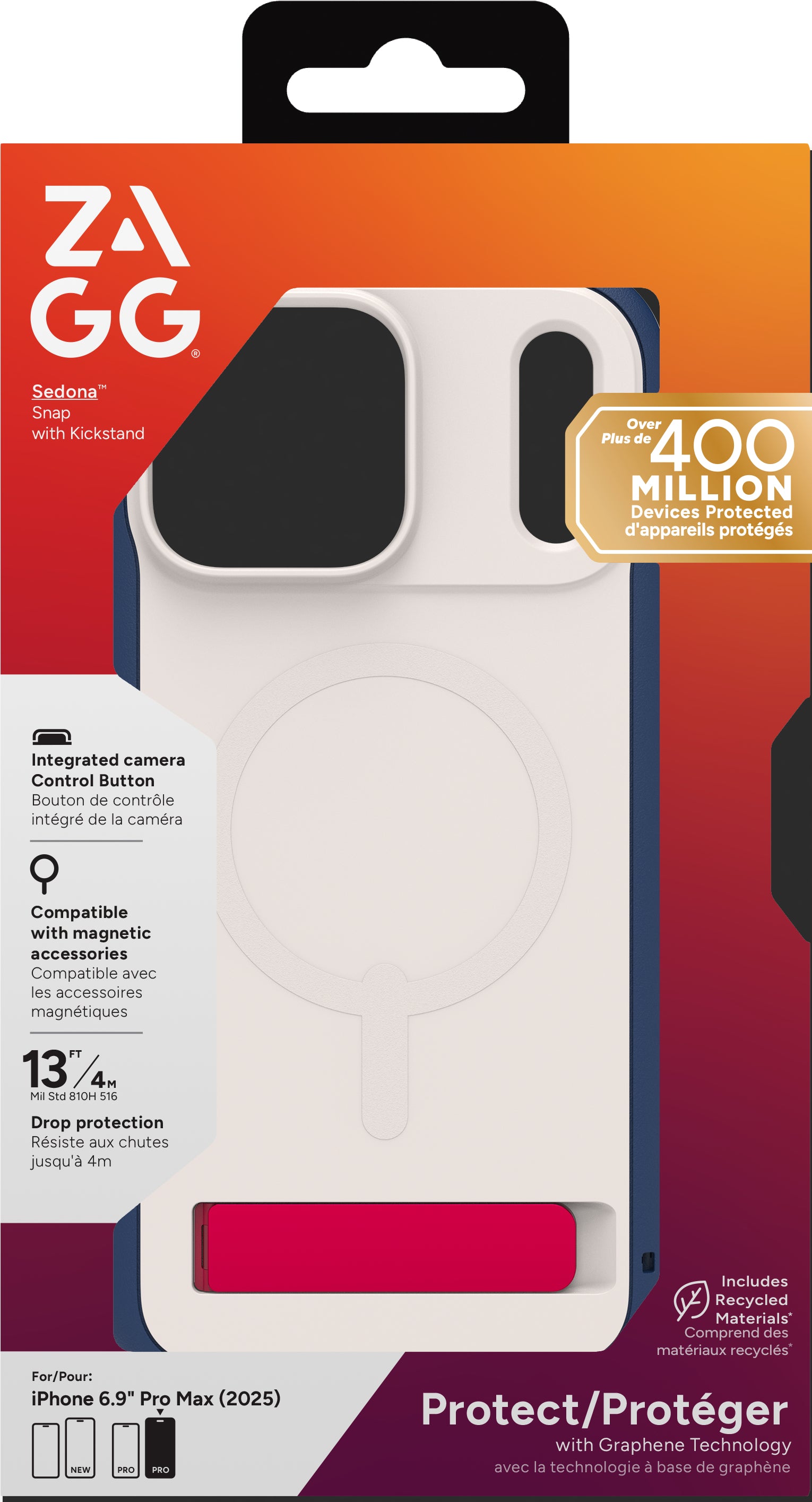 ZAGG Sedona Snap Backcover – für Apple iPhone 17 Pro Max, Graphen, Blau/Weiss/Rot, bis 4 m Sturzsicher