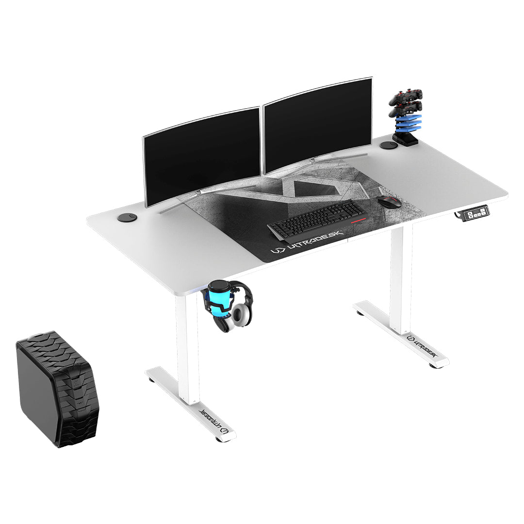 Ultradesk Level V2 Gaming-Tisch – 140 × 68 cm, höhenverstellbar, weiss, Stahl