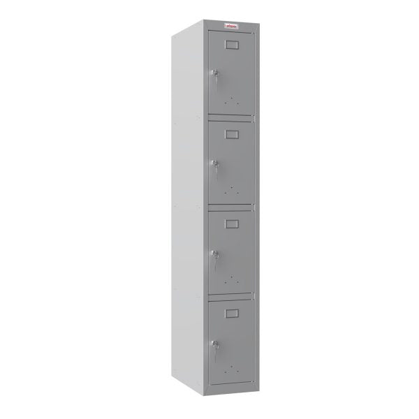 Phoenix Safe Co. PL1430 – Spind, 4 Fächer, abschliessbar, 300 × 500 × 1830 mm, grau, Stahl