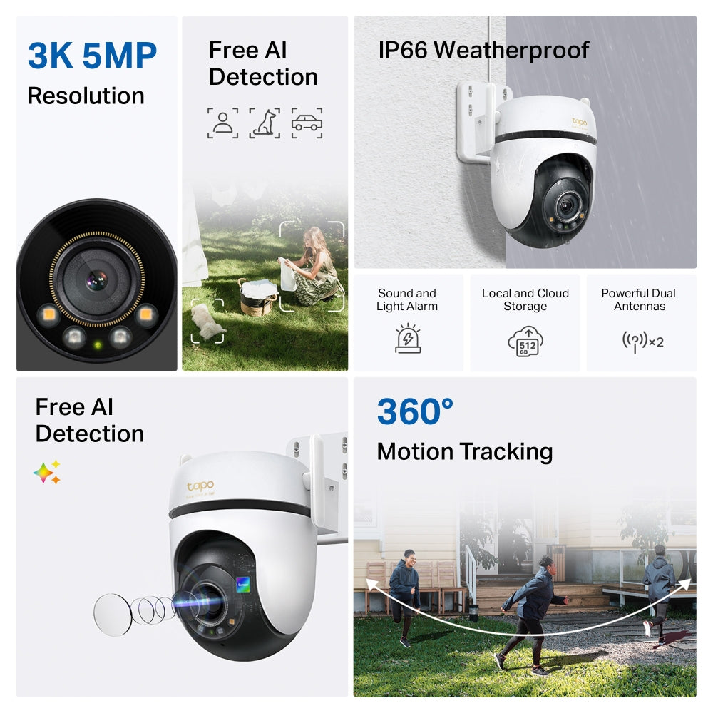 TP-Link Tapo C530WS IP-Sicherheitskamera – 5 MP, Reichweite 30 m, IP66, Weiss