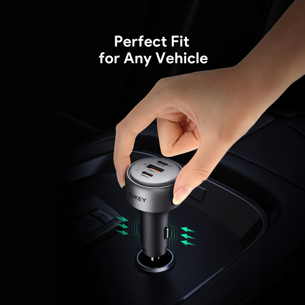 AUKEY Pathfinder CC-P3 Auto-Ladegerät 100 W – USB-C×2, USB-A×1 – PD, PPS – für Zigarettenanzünder – Schwarz