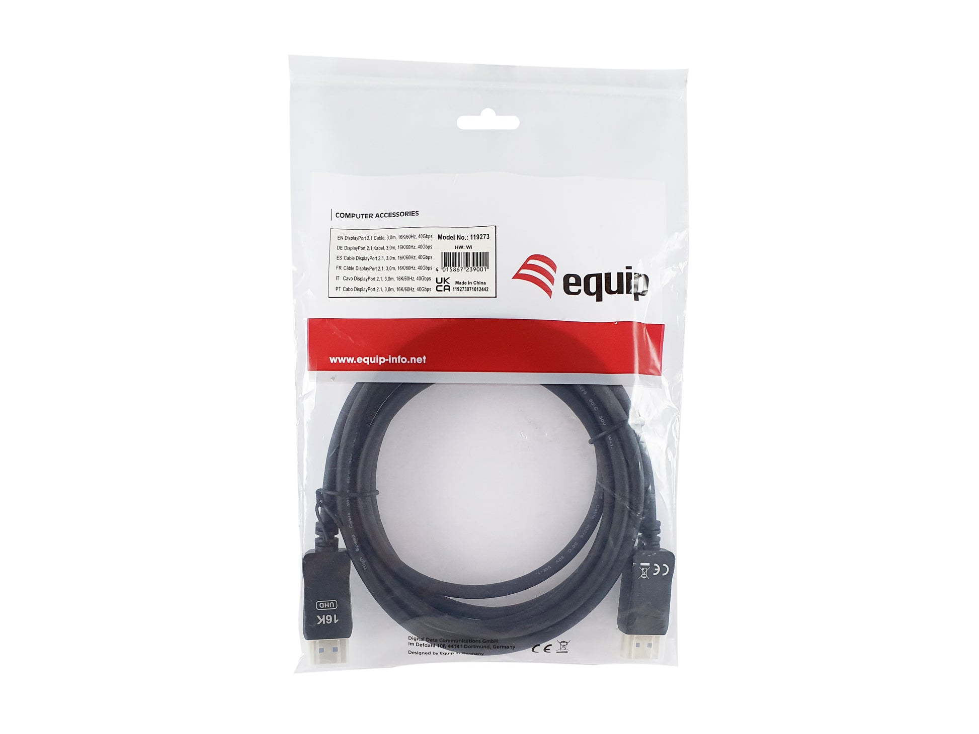 Equip DisplayPort Kabel DP 2.1 16K 60 Hz – 3 m – HDR