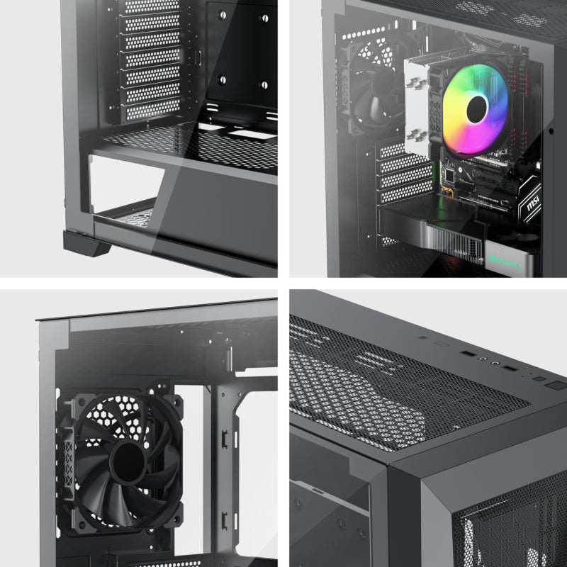 Xilence X912.ARGB – PC-Gehäuse (Midi-Tower) – ATX, Schwarz, 3×ARGB, 1×120 mm, 1×USB-C, GPU bis 375 mm