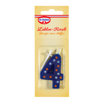 Dr. Oetker Geburtstagskerzen Zahl 4 – mehrfarbig – 5 × 13,5 × 0,1 cm – 1 Stk