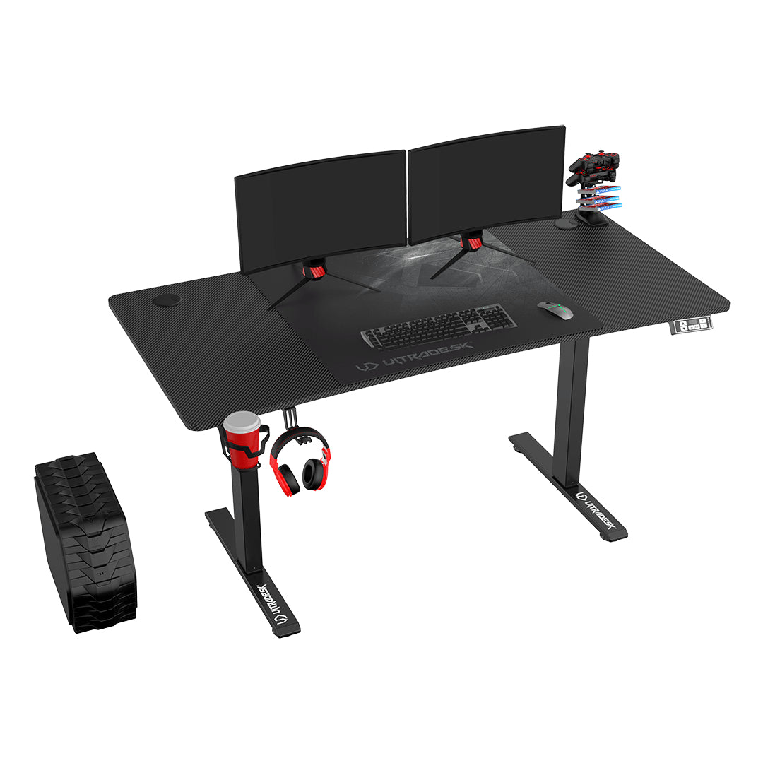 Ultradesk Level V2 Gaming-Tisch – 140 × 68 cm, höhenverstellbar, schwarz, Stahl