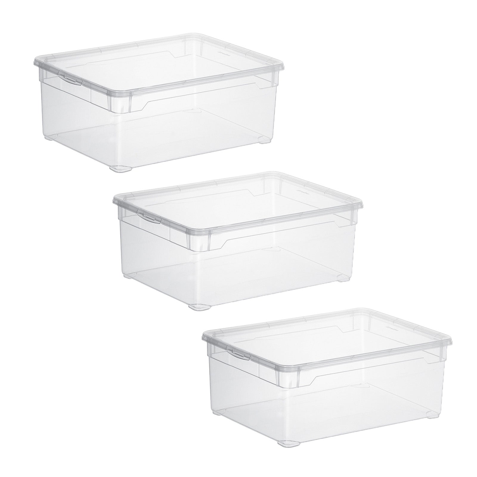 Rotho Aufbewahrungsbox 10 l (mit Deckel) – Kunststoff – Transparent – 3-teiliges Set – 265 × 140 × 365 mm