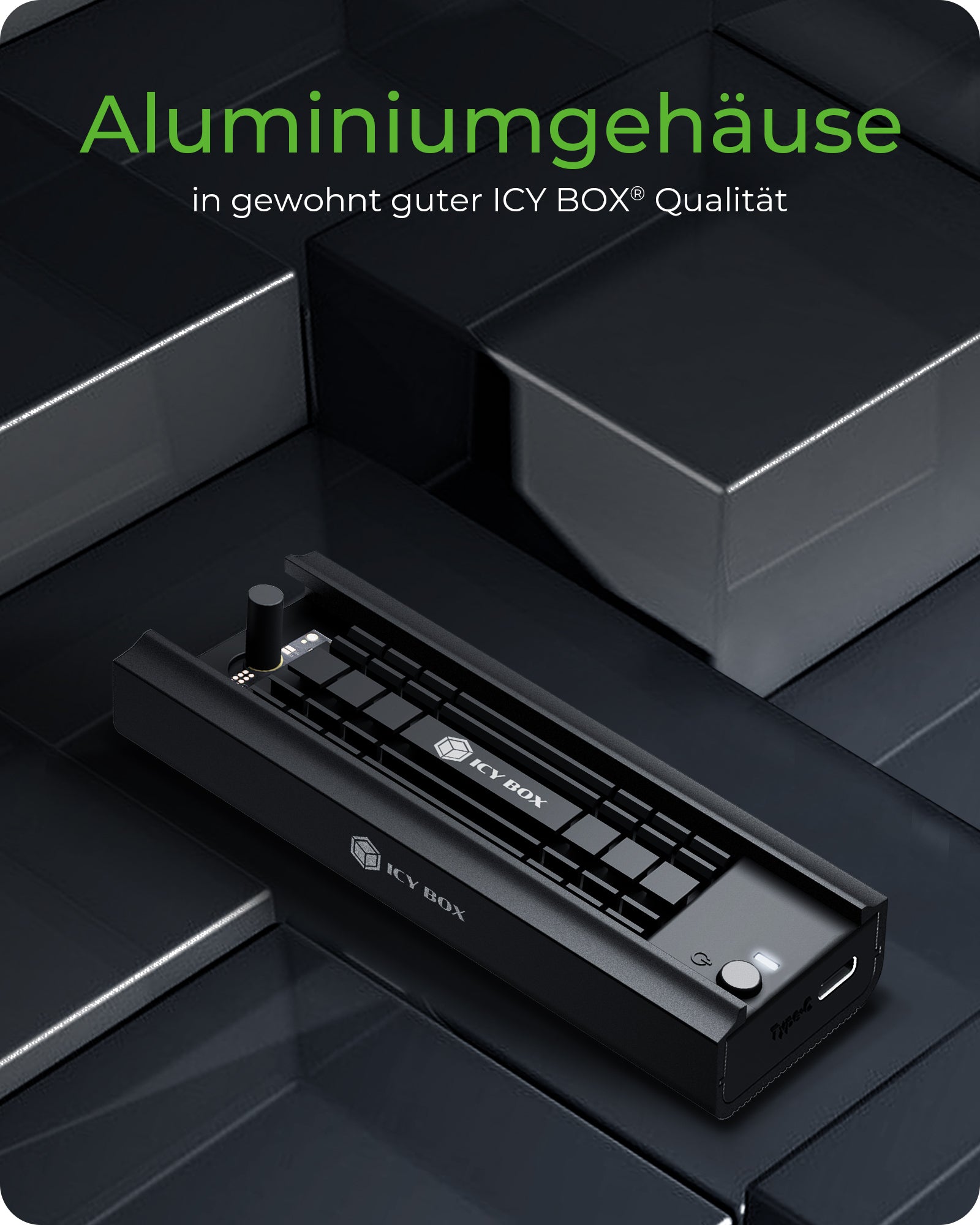 ICY BOX IB-180MC-C31 – 1-Bay SSD-Gehäuse – USB 3,2 Gen 2 (10 Gbit/s), für M.2 22×42/22×60/22×80 mm, NVMe/SATA