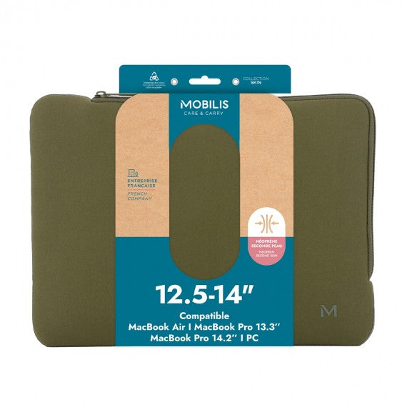 Mobilis Notebook-Tasche für Notebooks bis 14,2" – Neopren, kratz- und schockresistent – Khaki/Grau