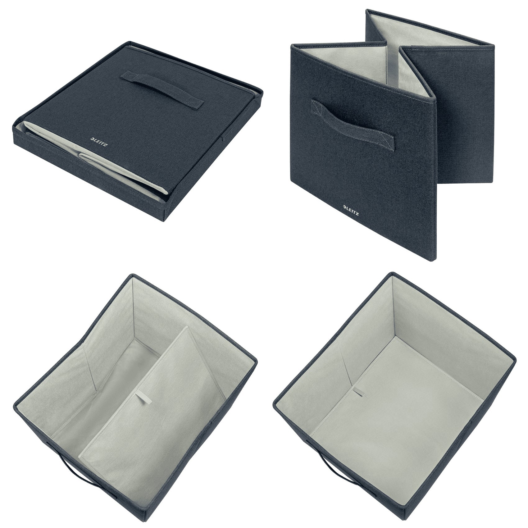 Leitz Klappbox – faltbar – Karton/Stoff – grau – 330 × 325 × 380 mm – Set 2-teilig