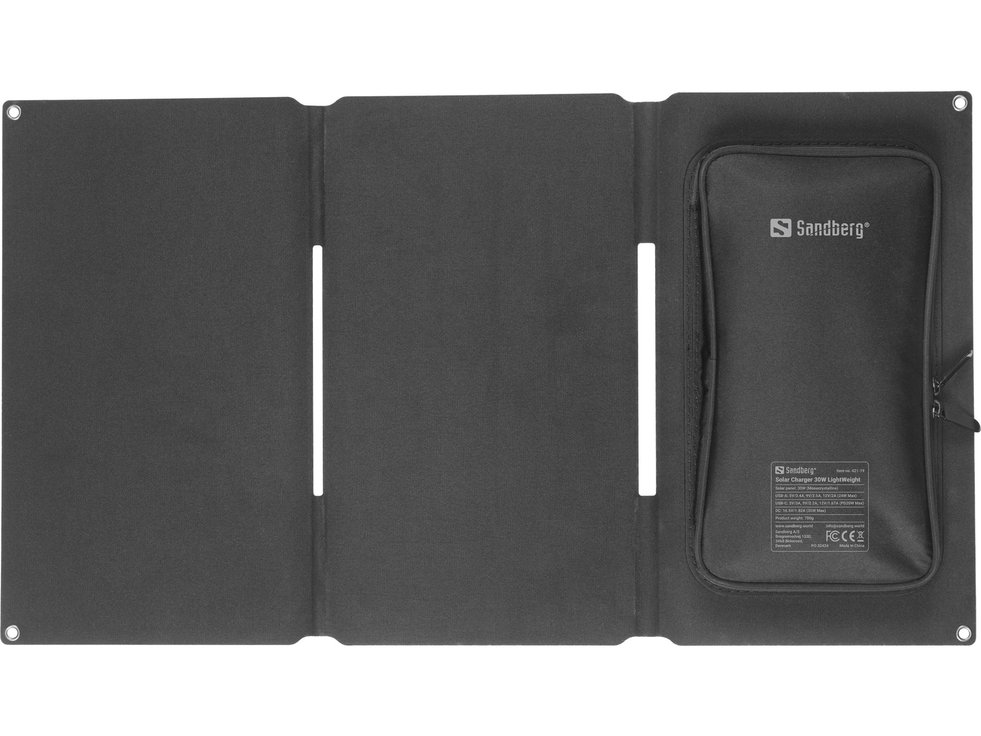Sandberg 421-19 Solarpanel-Ladegerät 30 W – Monokristallin, USB-C×1, USB-A×1, wasserfest – schwarz