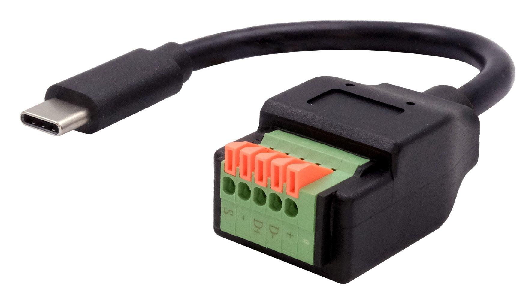 EXSYS EX-49123 Adapter USB-C zu 5-poligem Terminalblock – USB 2.0 (0,48 Gbit/s), 0,15 m – Schwarz