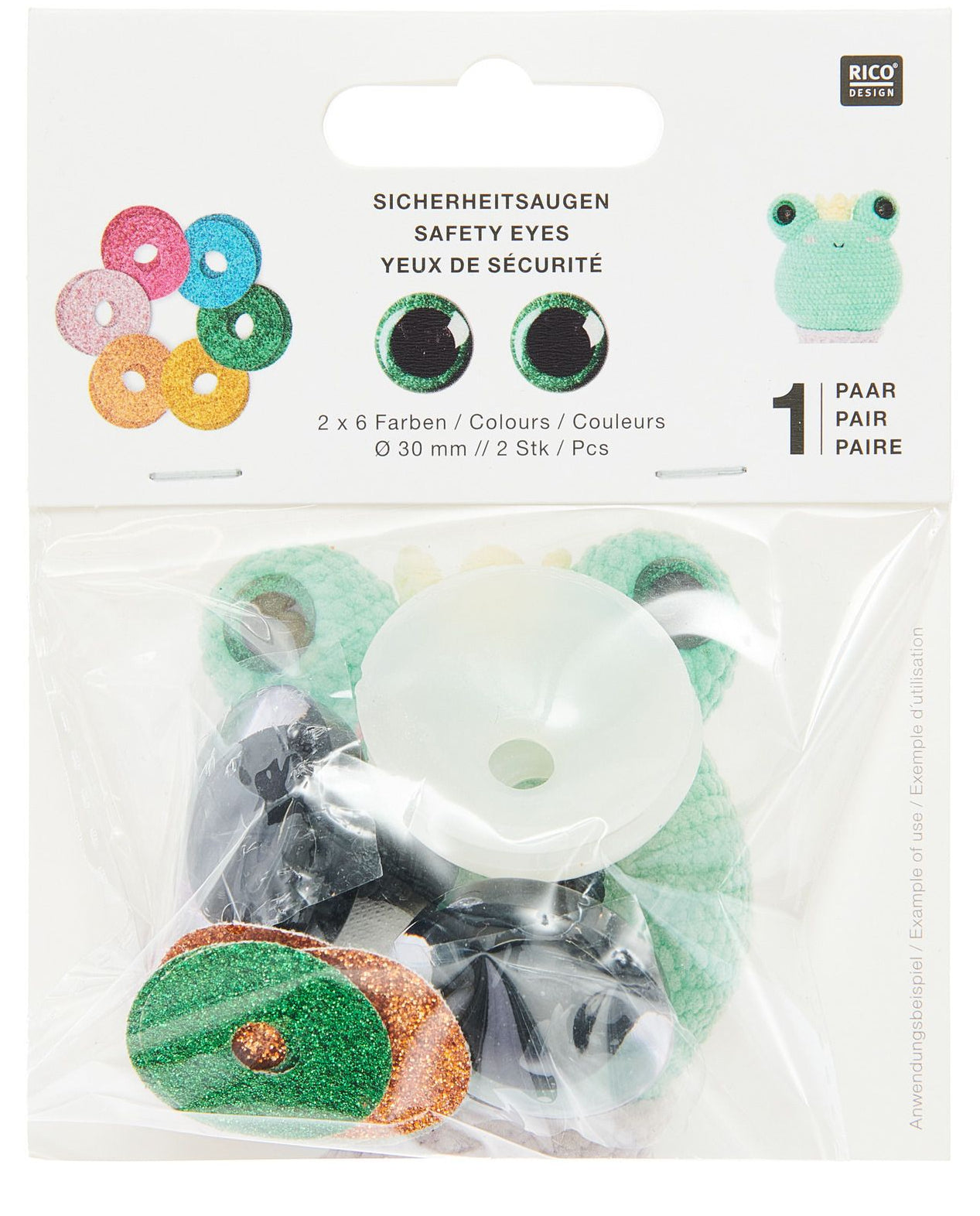 Rico Design Sicherheitsaugen, Ø 3 cm, 2 Stk, mehrfarbig