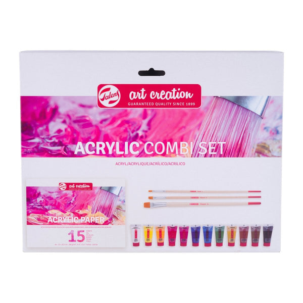 Talens Art Creation – Acrylset – 12 Farben, 12 × 12 ml, seidenglanz, inkl. Pinsel & A4-Block
