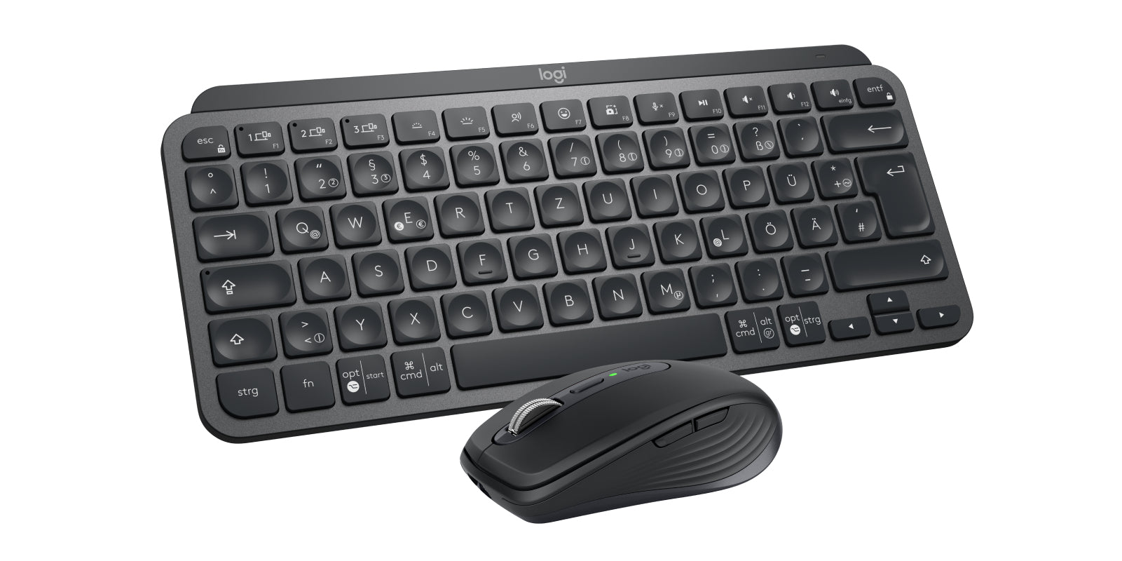 Logitech MX Keys Mini – Tastatur, kabellos (Bluetooth/2,4 GHz), DE-Layout (DE), Dunkelgrau