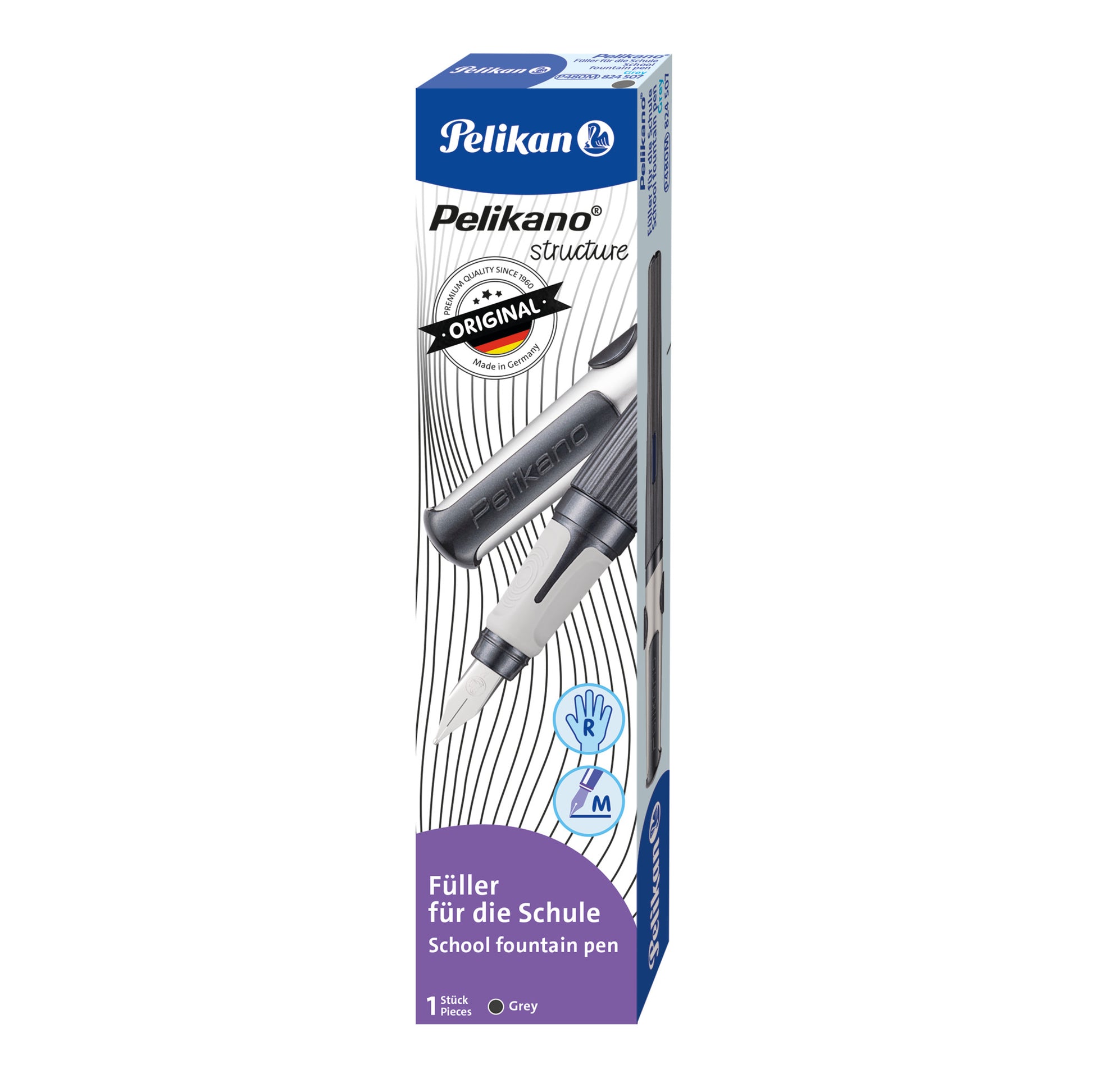 Pelikano Structure Grau – Federspitze M – für Rechtshänder – Grau, Blau – Patronen