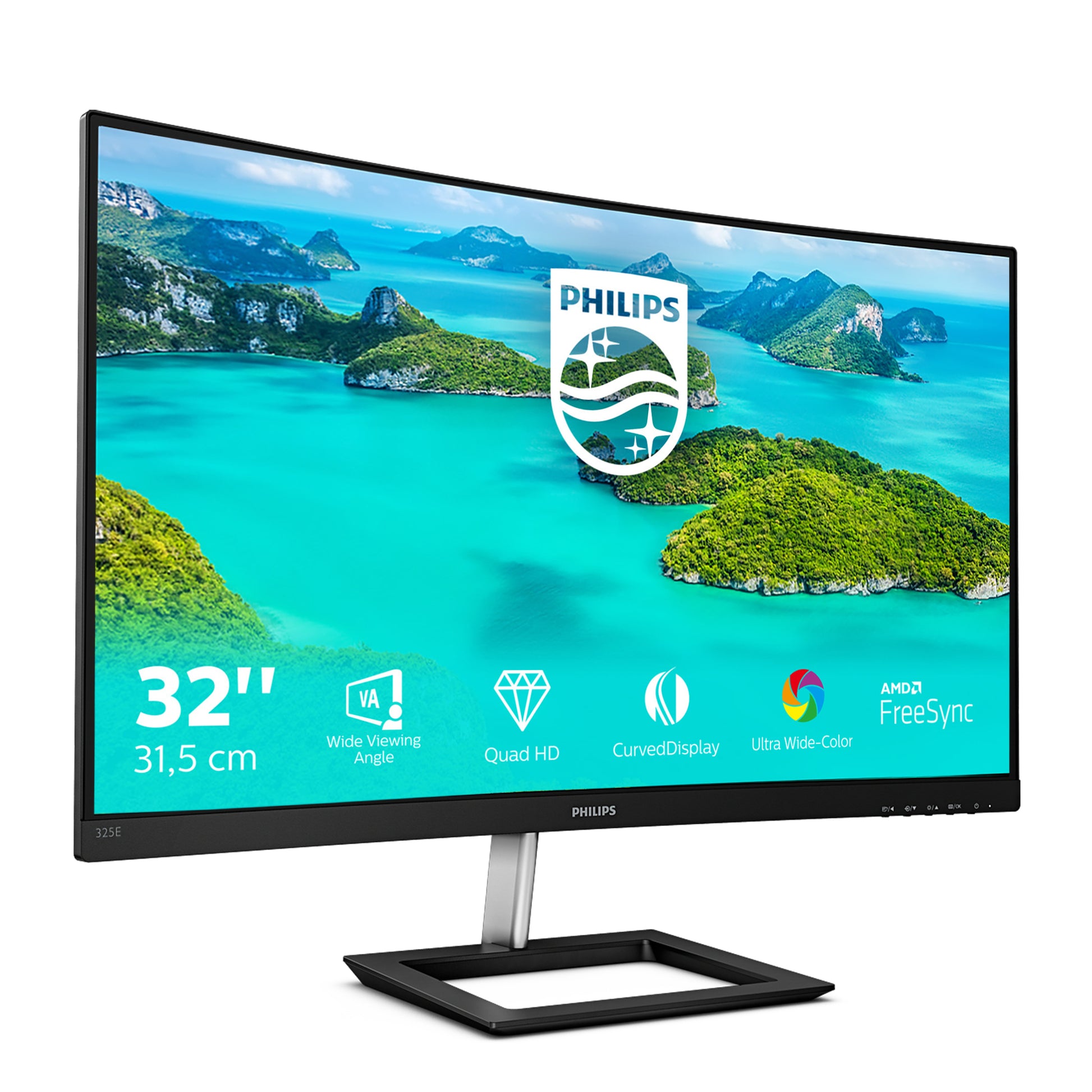 Philips 325E1C – Monitor, 31,5", VA, 75 Hz, 250 cd/m², Gebogen, Adaptive Sync, VESA 100 × 100, Schwarz