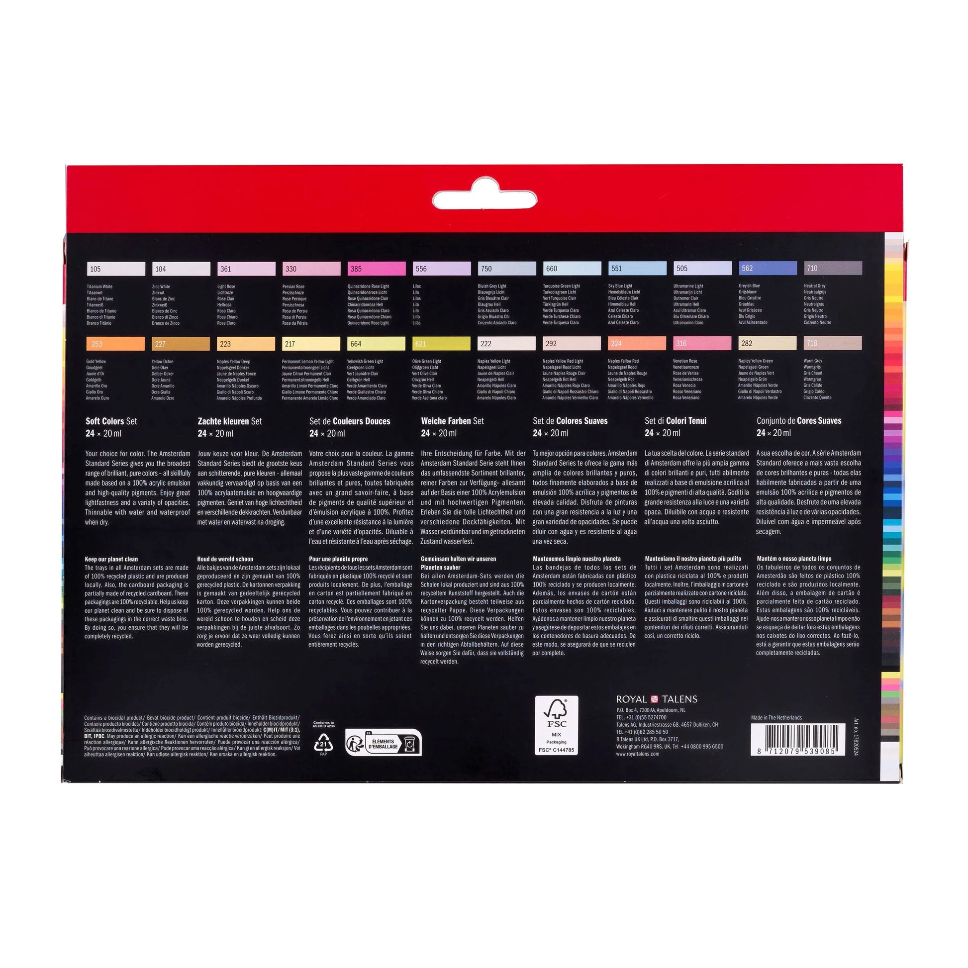 Amsterdam Acrylfarbe – Mehrfarbig, seidenmatt – 24 Farben – 24×20 ml (480 ml) – für Papier, Holz, Stein