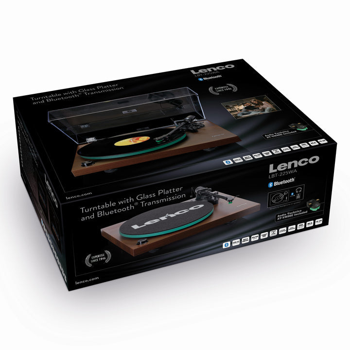 Lenco LBT-225 – Plattenspieler (Riemenantrieb, manuell), Bluetooth, 33⅓/45 U/min – Braun