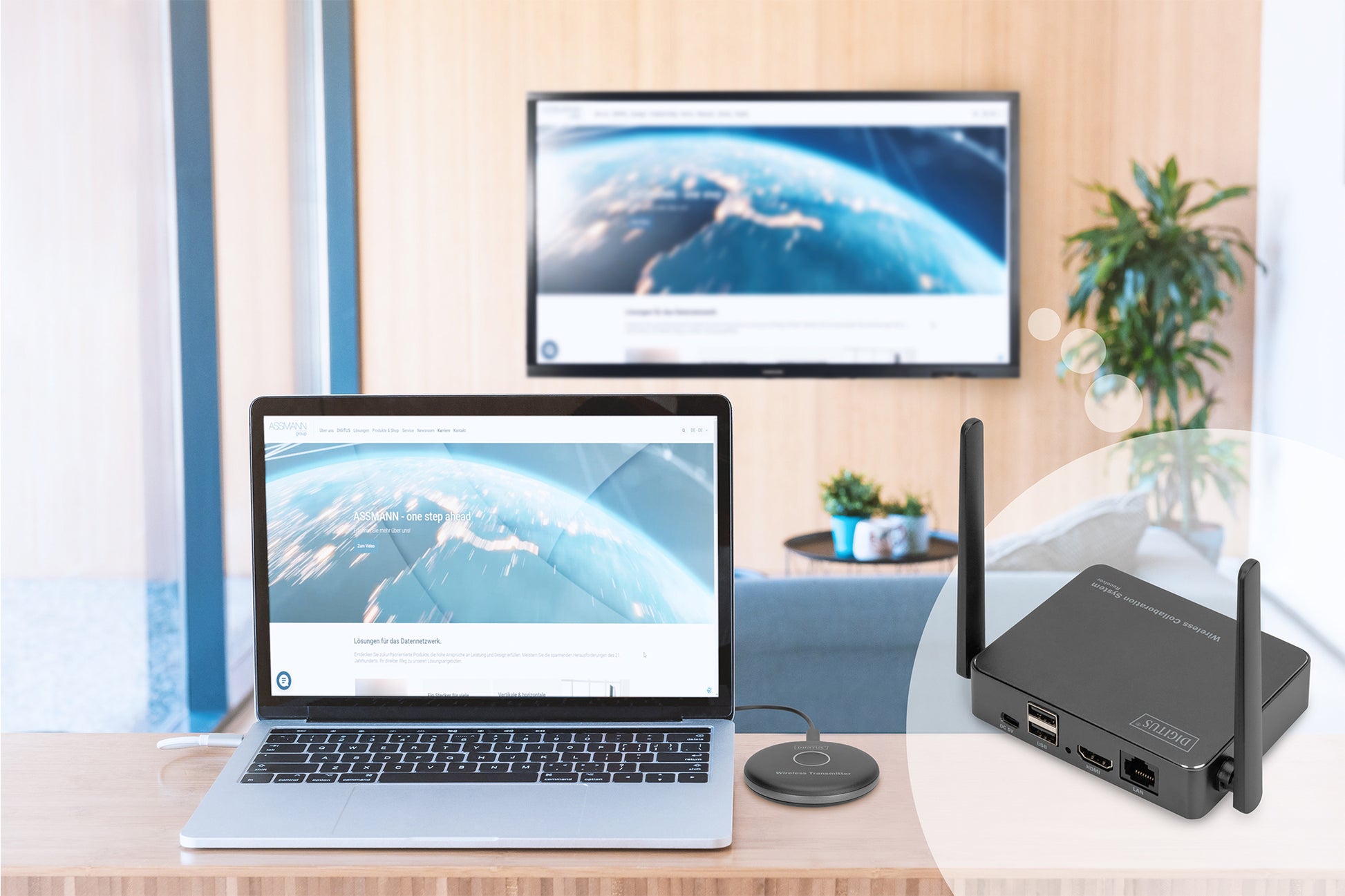 Digitus Sender – 1920×1080, kabellos, HDMI – für Click & Present Pro (DS-55317) – Grau/Schwarz, ABS