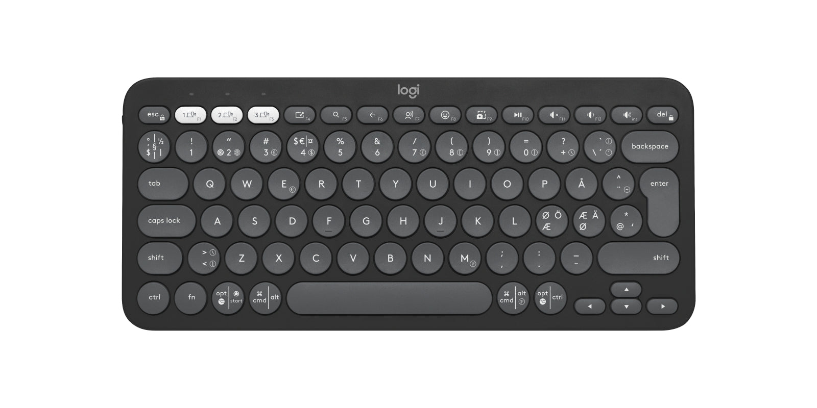 Logitech Pebble Keys 2 K380s – Mini Tastatur – Schere – Bluetooth & 2,4 GHz – QWERTY (Nordisch) – Graphit