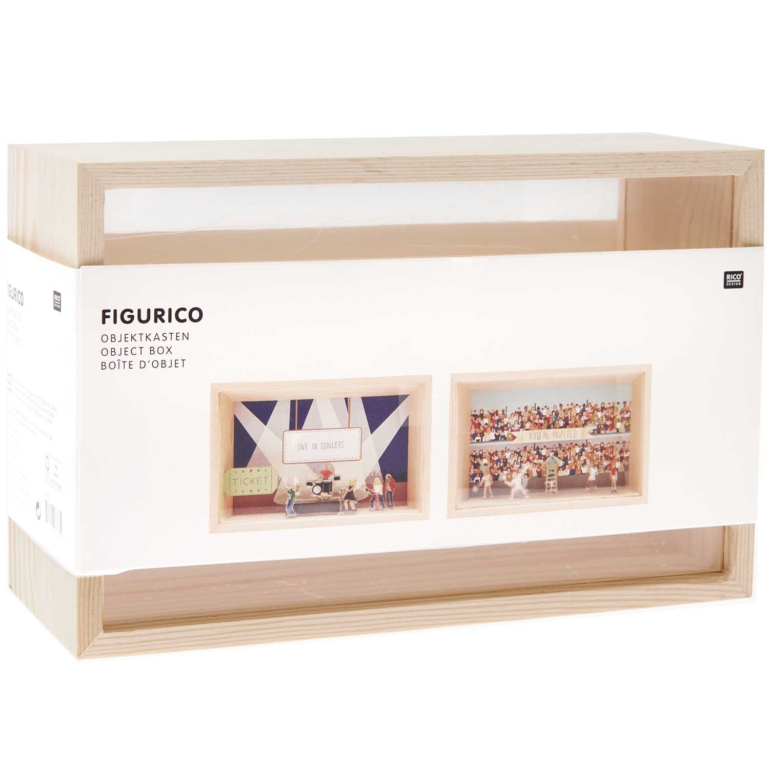 Rico Design Objektkasten – 2er-Set – 200 × 80 × 130 mm – Kiefer/Acryl, transparent