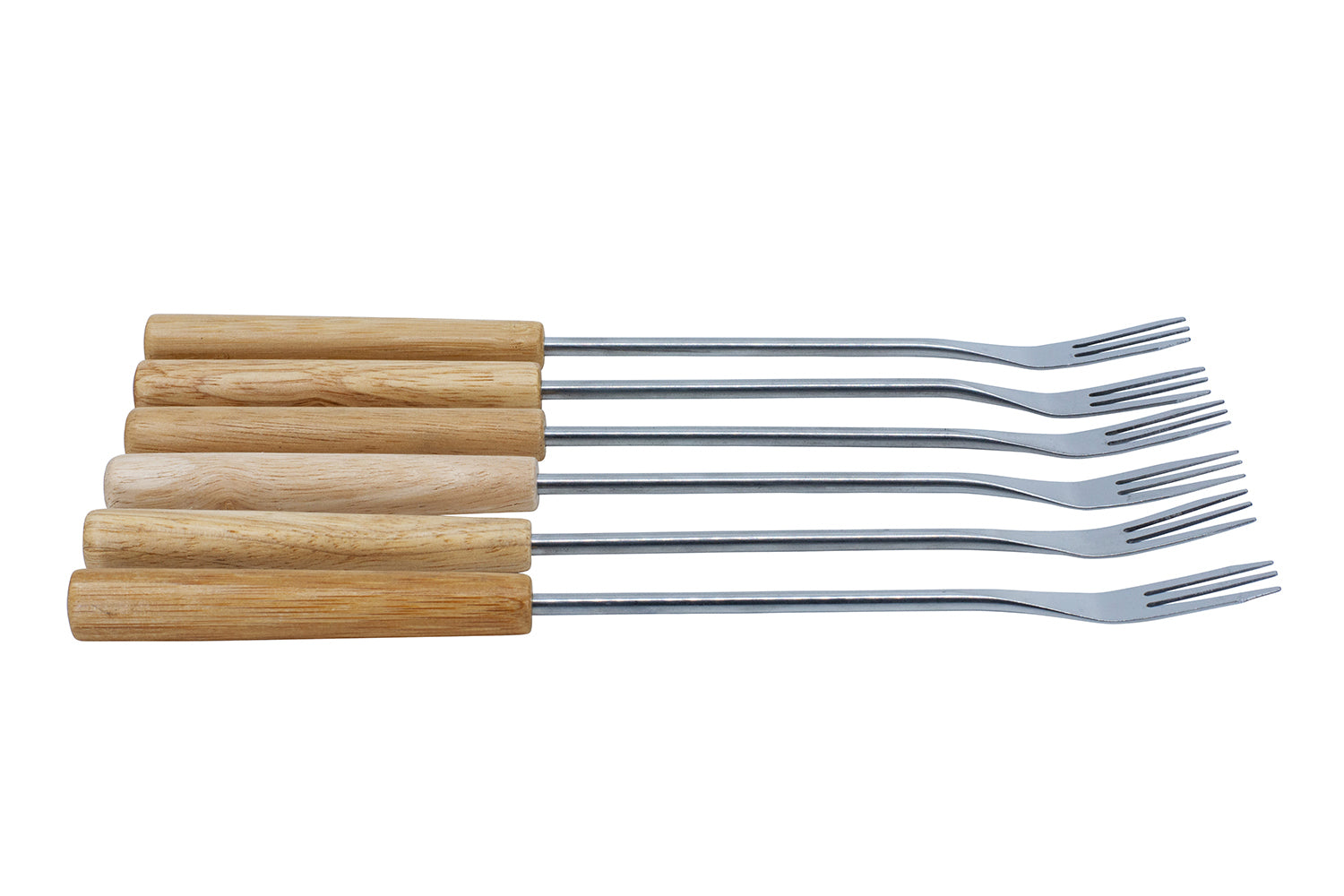 Kadastar Element Fonduegabeln – 6er-Set, Edelstahl, Holzgriff, Braun, FSC