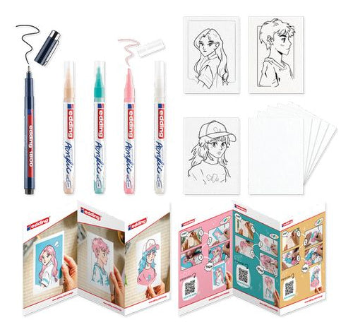 Edding 5300 Acrylmarker – Rundspitze 1–2 mm – Mehrfarbig – 5er-Set