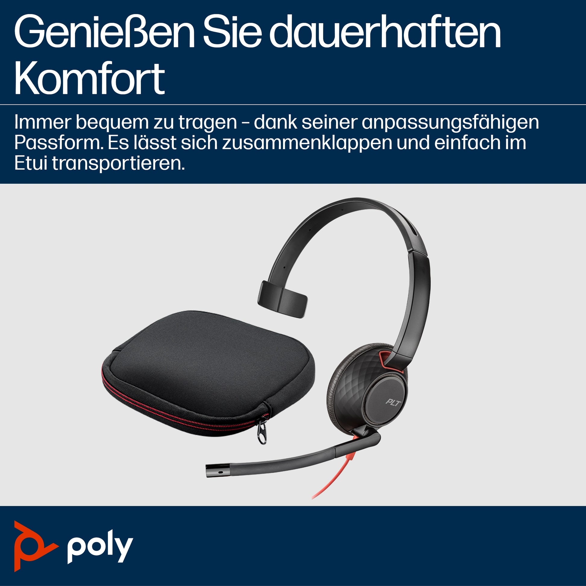Poly Blackwire 5210 Office-Headset – On-Ear, Mono, Kabelgebunden, 3,5 mm Klinke + USB-C, UC-optimiert, Schwarz