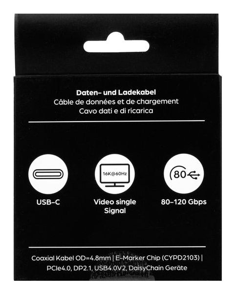 ONIT USB-Kabel – USB-C zu USB-C – Thunderbolt 5 (120 Gbit/s) – 0,5 m – PD 240 W – 16K/60 – Schwarz/Grau