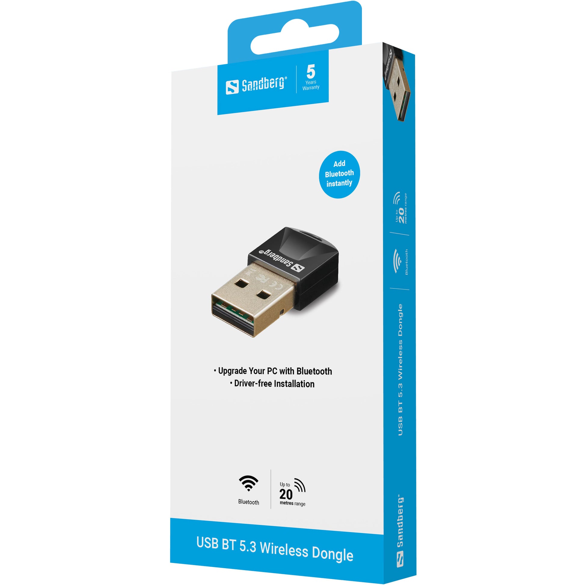 Sandberg USB-Bluetooth-Adapter – Bluetooth 5.0+EDR, 20 m, USB 2.0 – Schwarz