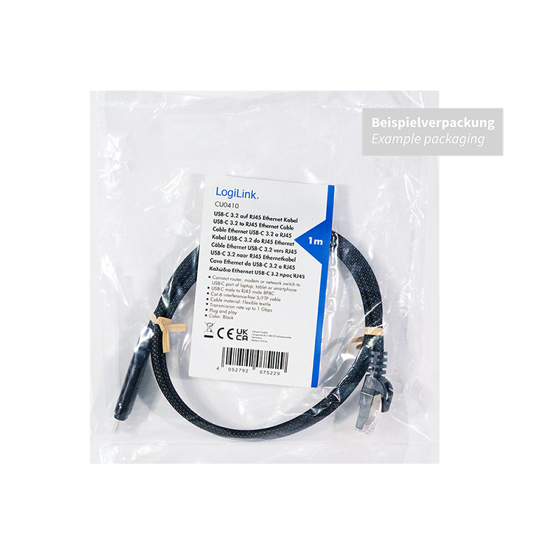 LogiLink CU0417 USB-C zu RJ-45 Kabel – Gigabit Ethernet, Cat6 S/FTP, 15 m – Schwarz