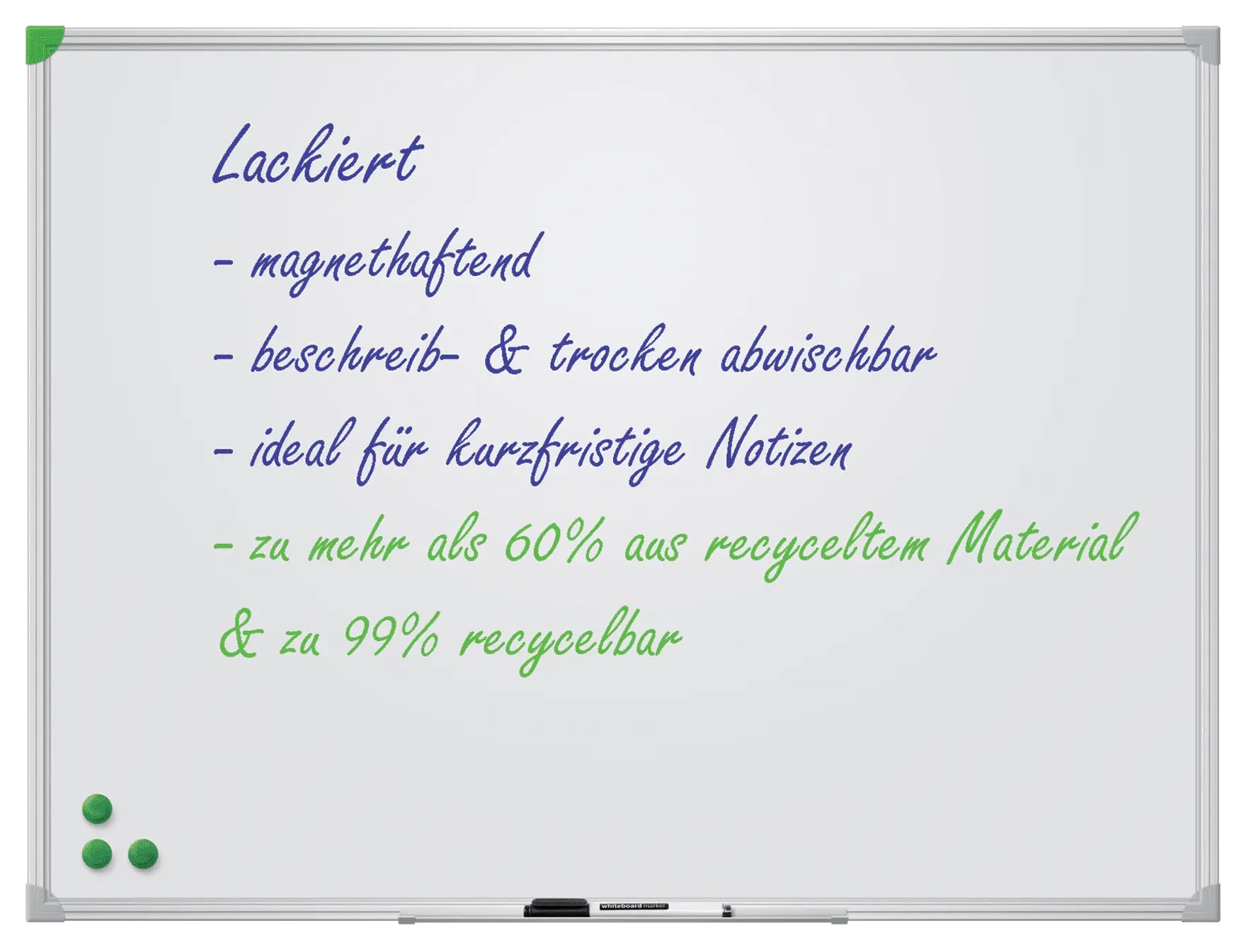 Franken Whiteboard – 120 × 180 cm, lackierter Stahl, magnetisch, Aluminiumrahmen, silber, Wandmontage