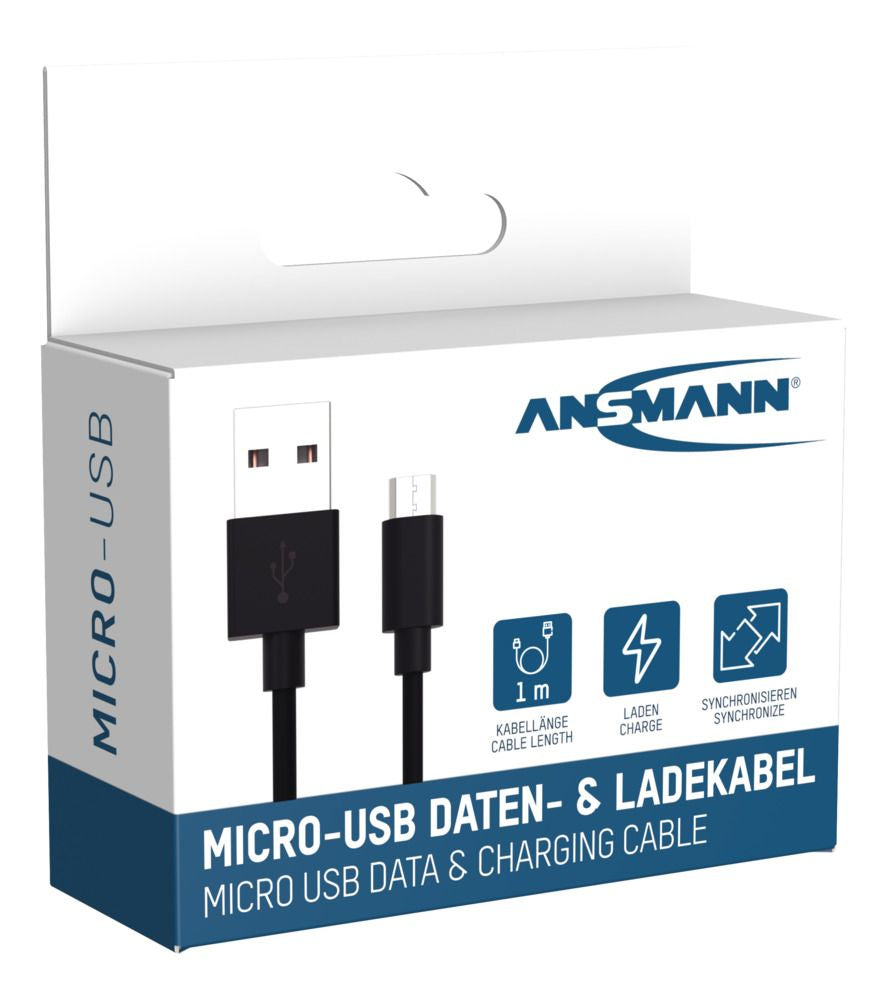 Ansmann USB-A auf Micro-USB-B Kabel – USB 2.0 (480 Mbit/s) – 1 m – Schwarz